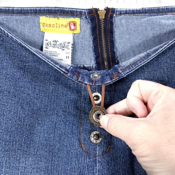 Y2K Vintage Gasoline Jeans Womens 11 Blue Embroidered Flare‎ Bootcut Low Rise - Picture 5 of 14